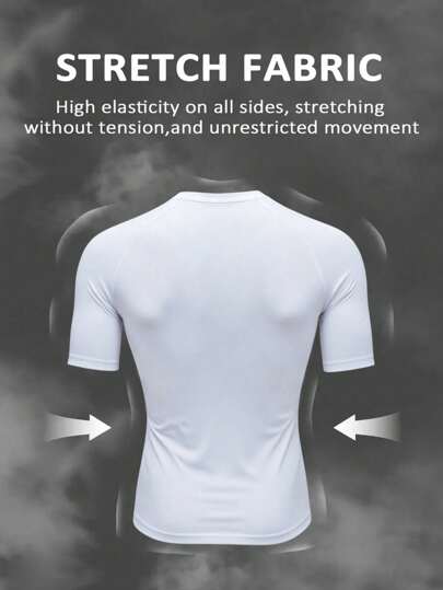 Manfinity Sport Polished قميص رياضي كولورblock مطبوع آكمام قصير مرن ملابس تدريب ركض