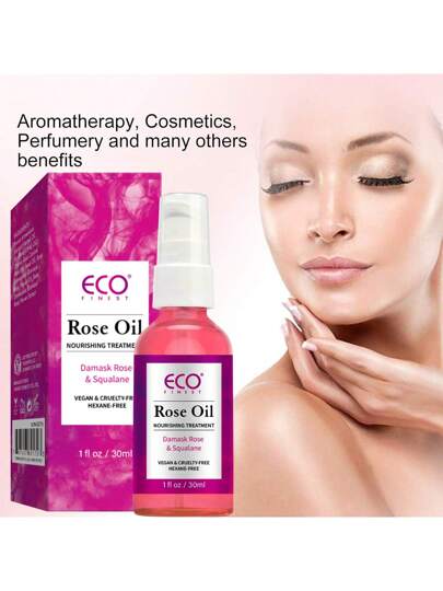ECO FINEST زيت الورد للوجه ، زيت مرطب ومغذٍ للحصول على إشراقة طبيعية ، علاج للبشرة الجافة إلى المختلطة ، مع زيت بذور الورد البري العضوي ، زيت ورد دمشقي و زيت السكوالين ، نباتي وخالٍ من التجارب على الحيوانات وهكسان ، 1 أونصة