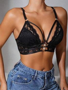 SHEIN حمالة صدر بطبعات زهرية من الدانتيل جذابة وجريئة بدون أكمام