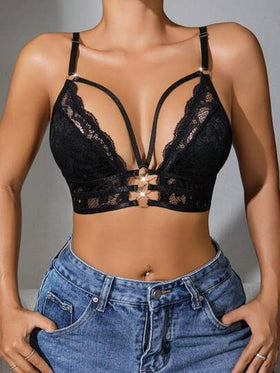 SHEIN حمالة صدر بطبعات زهرية من الدانتيل جذابة وجريئة بدون أكمام