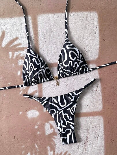 Swim Chiccia بكيني نسائي بحمالات رفيعة ذو لون أحادي، ملابس سباحة جذابة