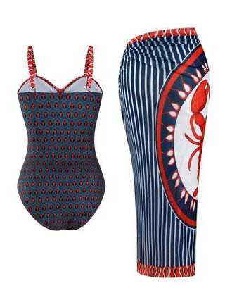 Swim Oasis بلوزة عريضة المقاس 2 قطع للنساء ذات طبعة زهور الواحة مع بنطلون شبك مطبوع بسرطان البحر، ملابس سباحة مفتوحة للأجازات الصيفية والشاطئ