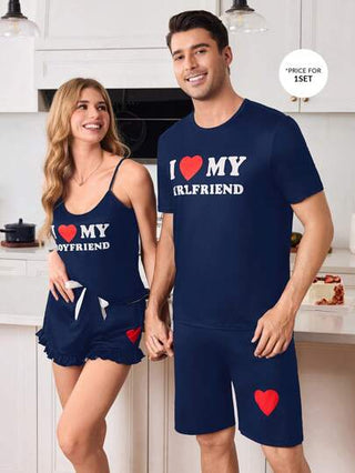 CoupledUp طقم ملابس منزلية للرجال بطبعة قلب ملونة