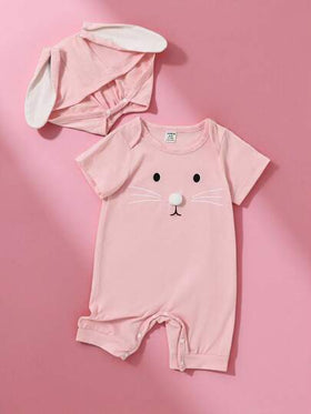 SHEIN قطعتان/مجموعة بيجاما للأطفال الصبية مزينة بأذن أرنب بارزة ثلاثي الأبعاد، مناسبة للاستخدام اليومي، حفلة عيد الميلاد، التصوير الفوتوغرافي، الحفلات في الربيع والصيف'