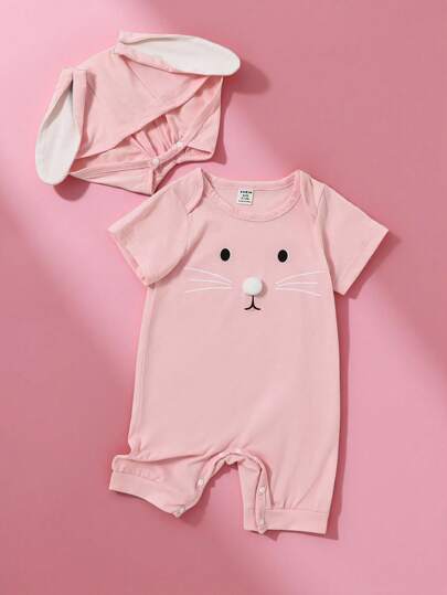 SHEIN قطعتان/مجموعة بيجاما للأطفال الصبية مزينة بأذن أرنب بارزة ثلاثي الأبعاد، مناسبة للاستخدام اليومي، حفلة عيد الميلاد، التصوير الفوتوغرافي، الحفلات في الربيع والصيف'