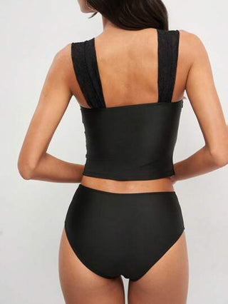 طقم تانكيني حريمي Swim Lushoire بدلة سباحة كاميسول فريد الرقبة بطبعات و موحد اللون نسائية، مثير للموسم الصيفي وللشاطئ