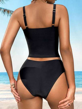 طقم تانكيني حريمي Swim Basics 2 قطعة من ملابس السباحة النسائية بحمالات رفيعة وذات دعامة للصدر باللون الأسود، أنيقة وكاجوال، مناسبة للربيع والصيف والعطلات والشاطئ والحفلات
