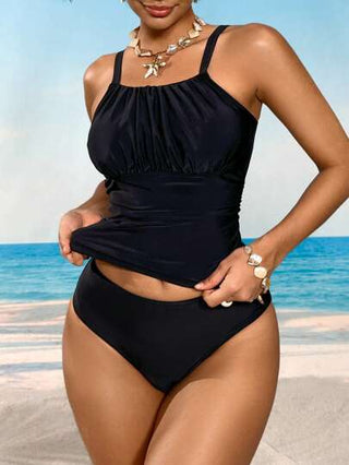 طقم تانكيني حريمي Swim Basics 2 قطعة من ملابس السباحة النسائية بحمالات رفيعة وذات دعامة للصدر باللون الأسود، أنيقة وكاجوال، مناسبة للربيع والصيف والعطلات والشاطئ والحفلات