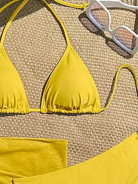 Swim Vcay بكيني مطبوع بنقشة الأزهار باللون الأصفر، طقم ملابس سباحة للنساء، 3 قطع
