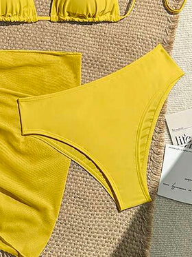 Swim Vcay بكيني مطبوع بنقشة الأزهار باللون الأصفر، طقم ملابس سباحة للنساء، 3 قطع