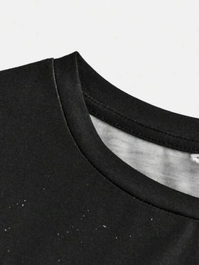 SHEIN مجموعة ل2 قطعة ملابس حريمي بنطال بسحاب وتي شيرت بياقة طاقم بأكمام قصيرة ومطبوع لبراعم الفتيان، ملابس رياضية كاجوال