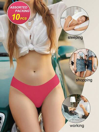 MIOTAN 10 قطعة/حزمة ملابس داخلية منخفضة الخصر للنساء، قابلة للتنفس، مطبوعة، جذابة