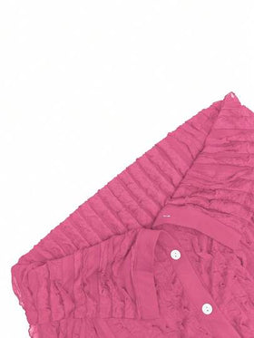 مجموعة بنطلون وبلوزة كروب ذات أكمام طويلة وكتف مكشوف وأزرار أمامية مكسرة بتصميم أنيق وألوان صلبة، لون وردي للربيع، قطعتان