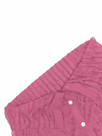 مجموعة بنطلون وبلوزة كروب ذات أكمام طويلة وكتف مكشوف وأزرار أمامية مكسرة بتصميم أنيق وألوان صلبة، لون وردي للربيع، قطعتان
