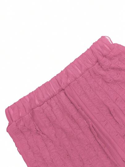 مجموعة بنطلون وبلوزة كروب ذات أكمام طويلة وكتف مكشوف وأزرار أمامية مكسرة بتصميم أنيق وألوان صلبة، لون وردي للربيع، قطعتان