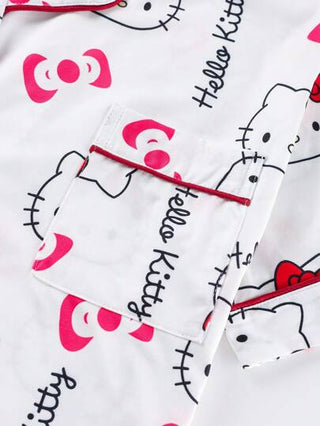 بيجاما Sanrio [رسمي مرخص] مجموعة بيجاما فتيات أطفال حديثي الولادة "سانريو" هالو كيتي طباعة أحرف وفيونكة - كارديجان طوق بولو مع جيب وصدرية 2 قطعة