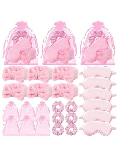 24 قطعة/16 قطعة/مجموعة من لوازم حفلة السبا لحفلات السهر مع أربطة الرأس الوردية وأقنعة العين وربطات الشعر وأكياس الأورجانزا كهدايا لحفلة عيد ميلاد السبا، حفلات نوم النساء