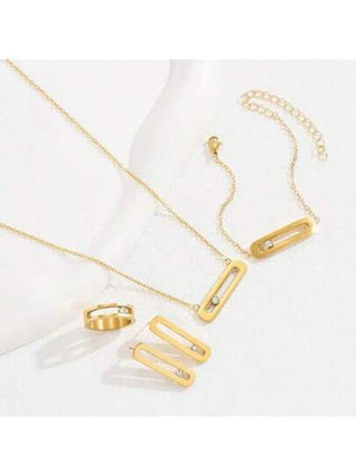 طقم مجوهرات معدني بسيط 4 قطع - قلادة وأقراط وخواتم، هدية عادية للنساء، اكسسوارات حفلات