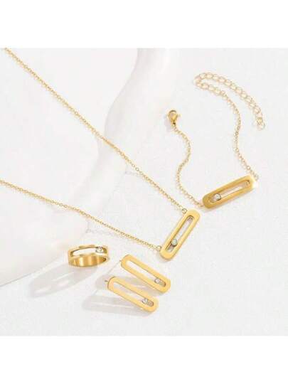 طقم مجوهرات معدني بسيط 4 قطع - قلادة وأقراط وخواتم، هدية عادية للنساء، اكسسوارات حفلات