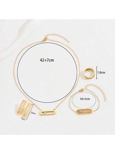 طقم مجوهرات معدني بسيط 4 قطع - قلادة وأقراط وخواتم، هدية عادية للنساء، اكسسوارات حفلات