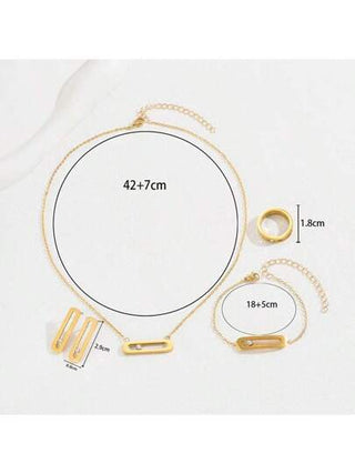 طقم مجوهرات معدني بسيط 4 قطع - قلادة وأقراط وخواتم، هدية عادية للنساء، اكسسوارات حفلات