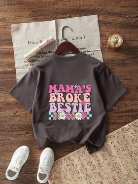 ملابس علوية T-shirt قصير الأكمام رقبة دائرية مطبوع بطبعات مضحكة ، كاجوال للفتيات في مرحلة المراهقة،، صيفي