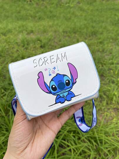 Disney قطعة واحدة حقيبة كتف وعبر الجسم للأطفال لحمل الوجبات الخفيفة، بتصميم الشخصية الكرتونية ستيتش الكيوت والأنيق للبنات