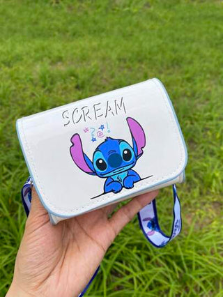 Disney قطعة واحدة حقيبة كتف وعبر الجسم للأطفال لحمل الوجبات الخفيفة، بتصميم الشخصية الكرتونية ستيتش الكيوت والأنيق للبنات