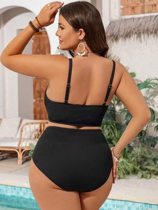 Swim Lushoire ملابس سباحة للمرأة المقاسات الكبيرة مجموعة من قطعتين مكونة من سروال مفتوق وأعلى بأشرطة قابلة للتعديل بتصميم بسيط وكاجوال لرحلات الاستجمام