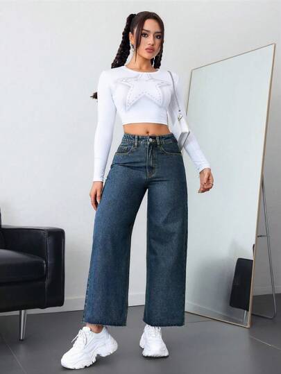 SHEIN ICON بنطلون جينز كاجوال ، بسيط وأنيق للارتداء اليومي