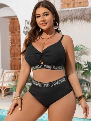 Swim Lushoire ملابس سباحة للمرأة المقاسات الكبيرة مجموعة من قطعتين مكونة من سروال مفتوق وأعلى بأشرطة قابلة للتعديل بتصميم بسيط وكاجوال لرحلات الاستجمام