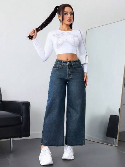 SHEIN ICON بنطلون جينز كاجوال ، بسيط وأنيق للارتداء اليومي