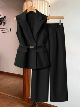 SHEIN Clasi طقم فستان أنيق نسائي بلا أكمام، قطعتين