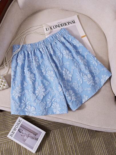 SHEIN LUNE شورتات نسائية فضفاضة بتصميم واسع الساق وطبعة زهرية جاكار