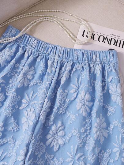 SHEIN LUNE شورتات نسائية فضفاضة بتصميم واسع الساق وطبعة زهرية جاكار