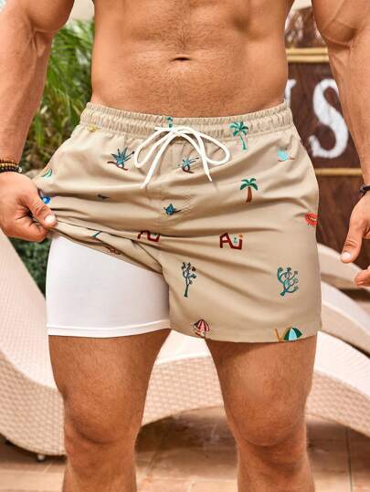 Manfinity Swimmode شورت شاطئ بطباعة بسيطة للرجال