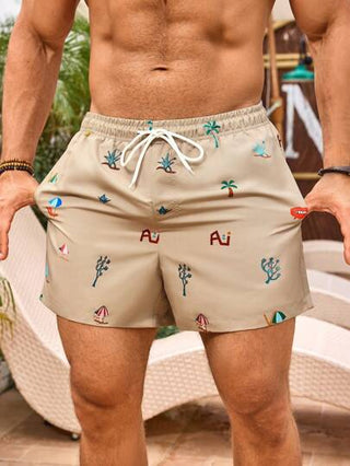 Manfinity Swimmode شورت شاطئ بطباعة بسيطة للرجال