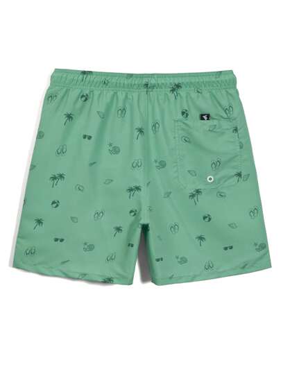 Manfinity Swimmode شورت شاطئ مطبوع مع رباط للرجال، عادي للعطلات