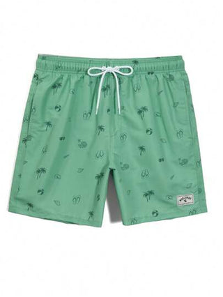 Manfinity Swimmode شورت شاطئ مطبوع مع رباط للرجال، عادي للعطلات