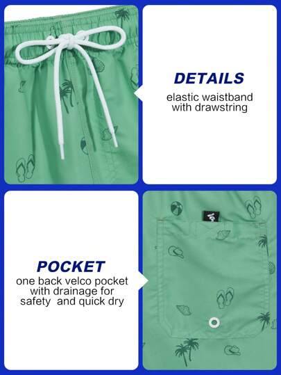 Manfinity Swimmode شورت شاطئ مطبوع مع رباط للرجال، عادي للعطلات