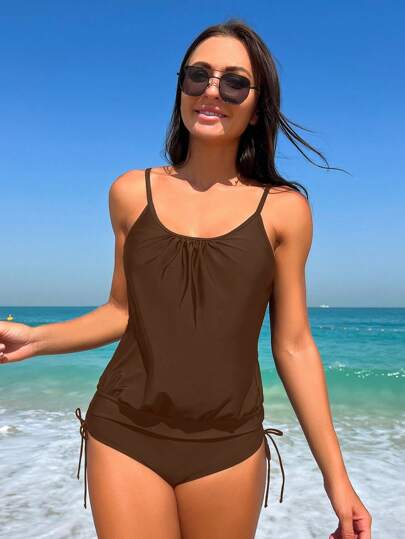 طقم تانكيني حريمي Swim Lushoire نساء بدلة سباحة عطلة شاطئ بحزام رفرفة رفيع مع تصميم معقود أمامي