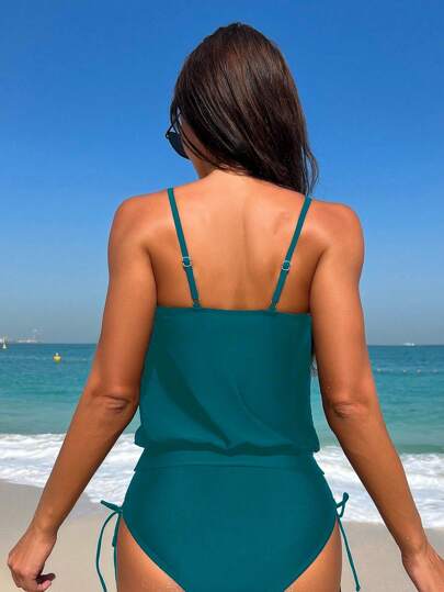 طقم تانكيني حريمي Swim Lushoire بدلة سباحة نسائية من قطعتين ذات لون واحد مع حزام متواصل للذهاب إلى الشاطئ في الإجازة