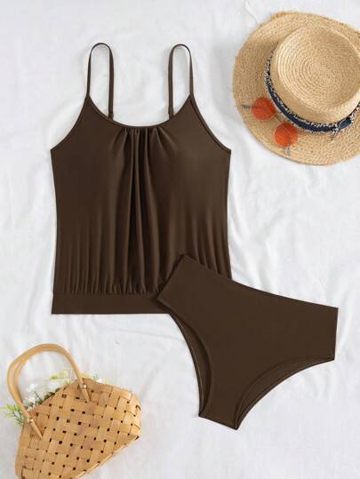 طقم تانكيني حريمي Swim Lushoire نساء بدلة سباحة عطلة شاطئ بحزام رفرفة رفيع مع تصميم معقود أمامي