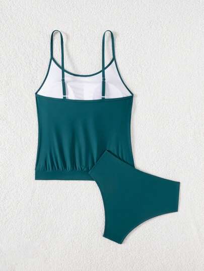 طقم تانكيني حريمي Swim Lushoire بدلة سباحة نسائية من قطعتين ذات لون واحد مع حزام متواصل للذهاب إلى الشاطئ في الإجازة