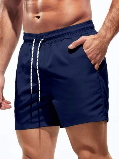 Manfinity Swimmode سروال شاطئ للرجال بخصر رباط ذو لون أحادي مع جيب