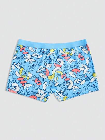 SHEIN X The Smurfs سراويل داخلية للرجال بطباعة كرتونية أزرق أنيقة وجذابة