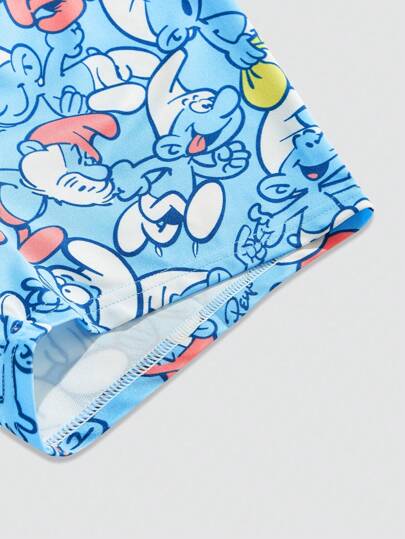 SHEIN X The Smurfs سراويل داخلية للرجال بطباعة كرتونية أزرق أنيقة وجذابة
