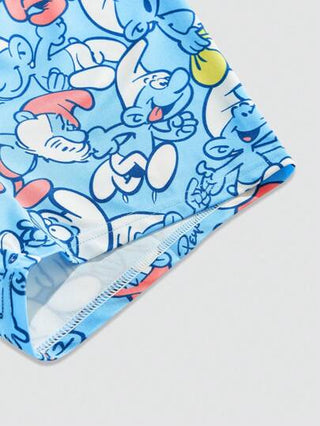 SHEIN X The Smurfs سراويل داخلية للرجال بطباعة كرتونية أزرق أنيقة وجذابة
