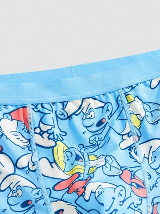 SHEIN X The Smurfs سراويل داخلية للرجال بطباعة كرتونية أزرق أنيقة وجذابة