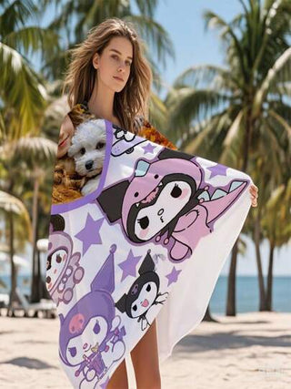 Sanrio قطعة واحدة من منشفة الشاطئ المخصصة ذات تصميم كوروميQمن شركة سانريو الرسمية، يمكن تخصيصها بصور، مصنوعة من الميكروفايبر الناعم والجاف سريعًا، امتصاص عالي للماء، بتصميم عصري، مناسبة للاستخدام في الحمام والمسبح والشاطئ والمنزل